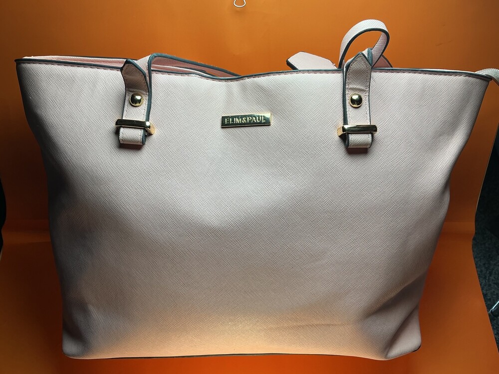 ★ ELIM & PAUL Blush Pink Large Saffiano Tote Shoulder Bag Gold Tone - Picture 3 of 16
